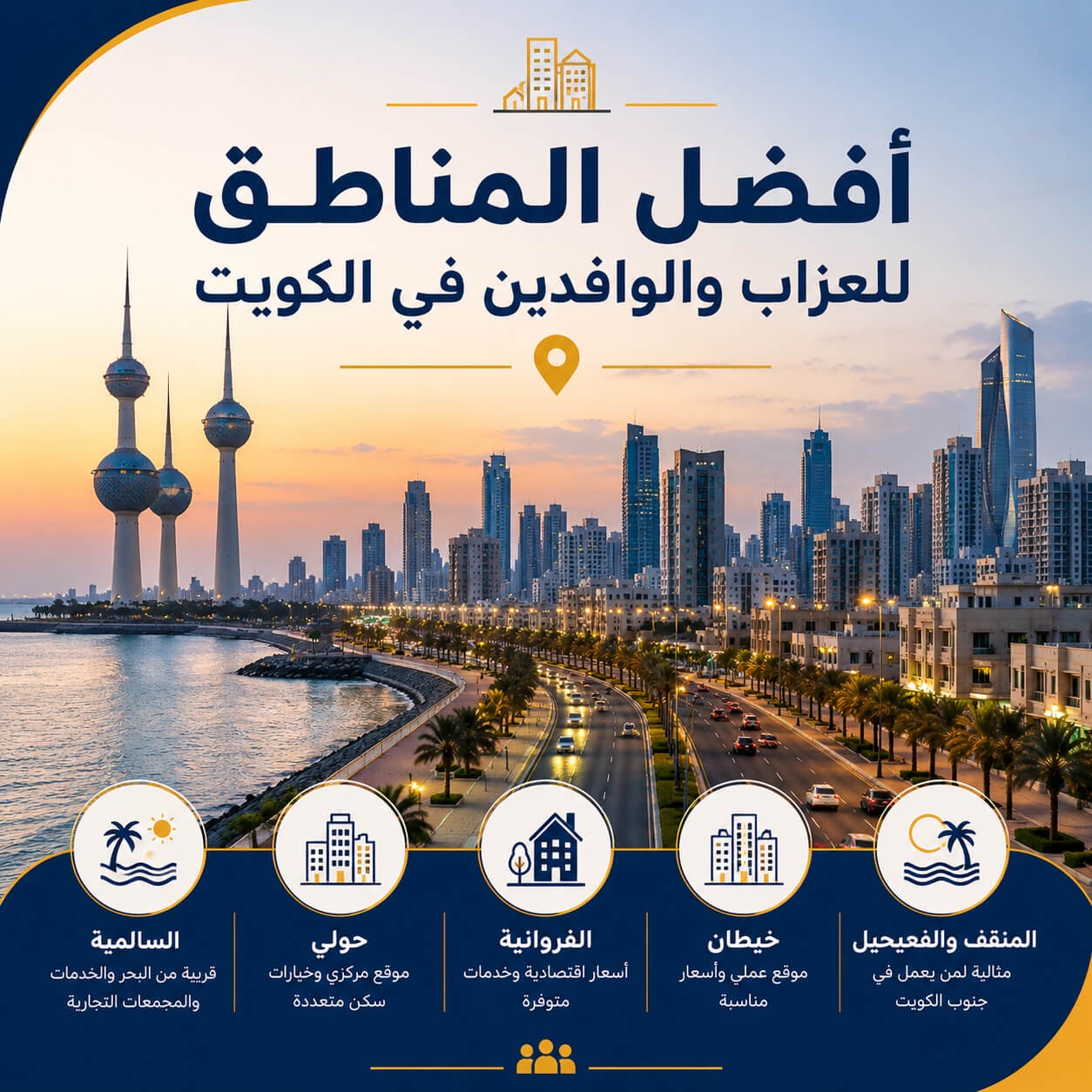 أفضل المناطق للعزاب والوافدين في الكويت